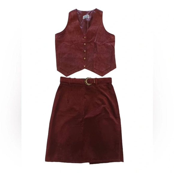 Seperate  Scene 2 Piece 100% Leather Skirt Size 14 Vest Size Large - Picture 1 of 15